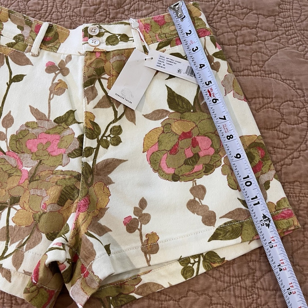 NWT REBECCA TAYLOR Floral Stretch Cotton Twill High Waisted Shorts Size 00 Boho - Picture 6 of 10